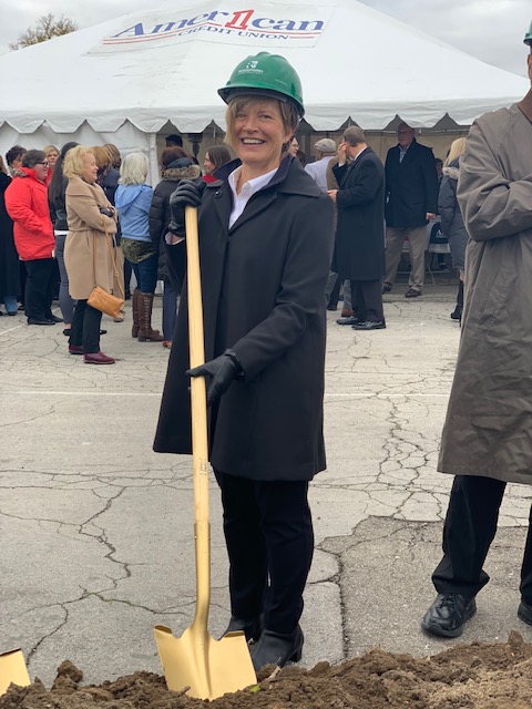 American 1 Credit Union's CEO breaks ground fro new American 1 Event Center in Jackson, Michigan.